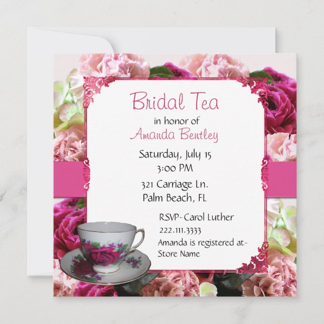 Pink Floral Bridal Shower Tea Party Invitation (Front)