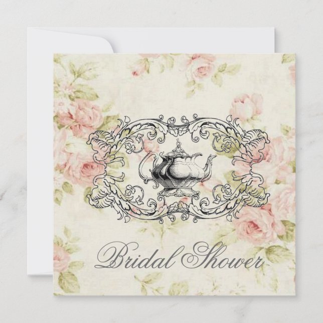 Pink Floral Bridal Shower Tea Party Invitation (Front)