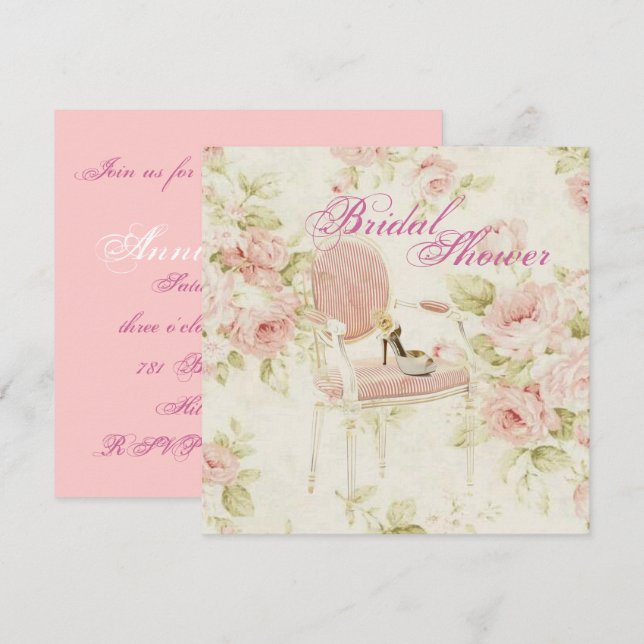 Pink Floral Bridal Shower Tea Party Invitation (Front/Back)