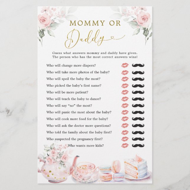 Pink Floral Bridal Shower Tea Party Mummy or Daddy (Front)