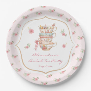 Pink Floral Bridal Shower Tea Party Paper Plate