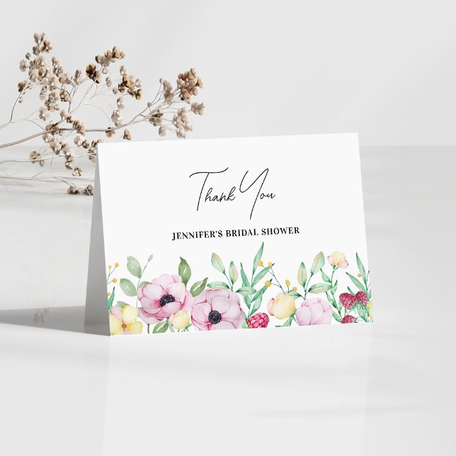 Pink Floral Bridal Shower Thank You Card (Creator Uploaded)