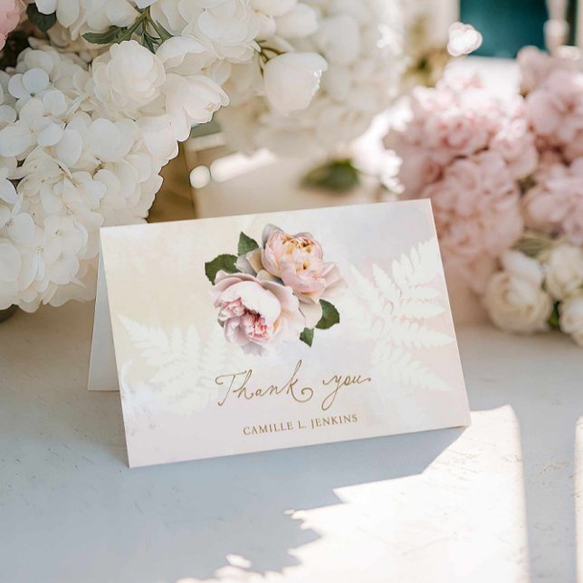 Pink Floral Bridal Shower Thank you Card (Elegant Pink Garden Bridal Shower Thank you Card)