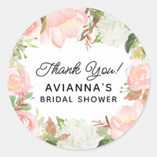 Pink Floral Bridal Shower Thank You Favour Classic Round Sticker