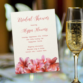 Pink Floral Bridal Shower Tropical Plumeria Invitation