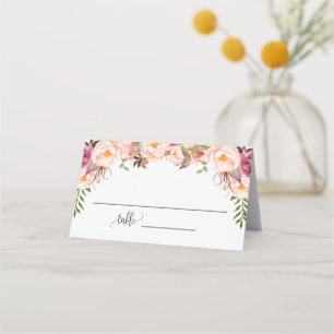 Pink Floral Bridal Shower Wedding Seating Folded Place Card