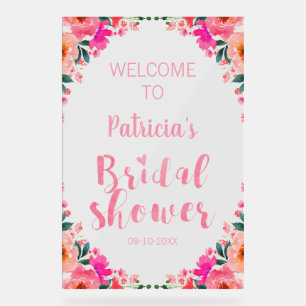 Pink Floral Bridal Shower Welcome  Acrylic Sign
