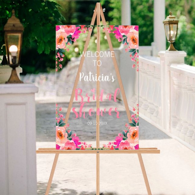 Pink Floral Bridal Shower Welcome  Acrylic Sign (Creator Uploaded)