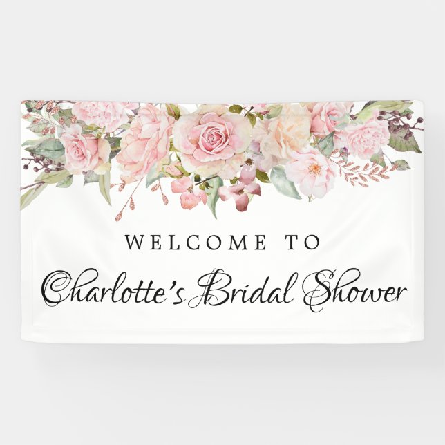 Pink Floral Bridal Shower Welcome Banner (Horizontal)