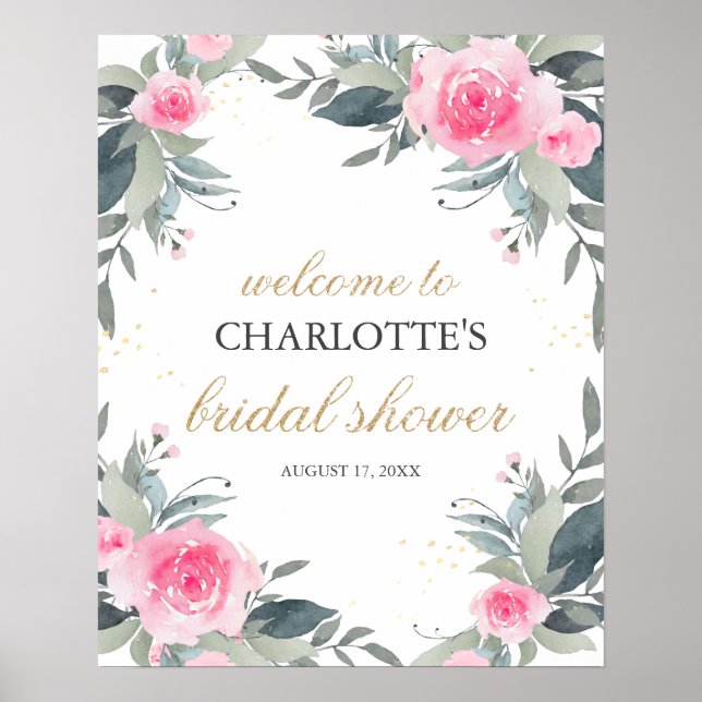 Pink Floral Bridal Shower Welcome Sign (Front)