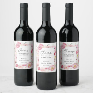 Pink Floral Bridal Shower Wine Label