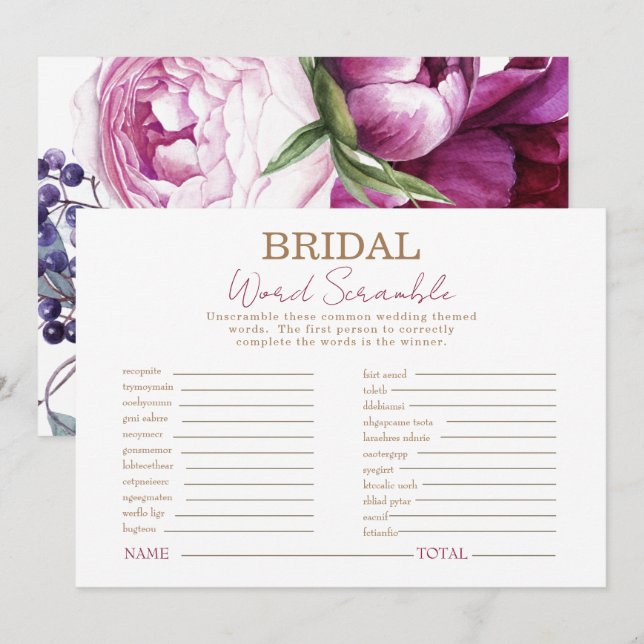 Pink Floral Bridal Shower Word Scramble Game Invitation (Front/Back)