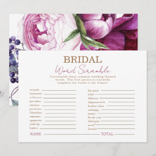 Pink Floral Bridal Shower Word Scramble Game Invitation