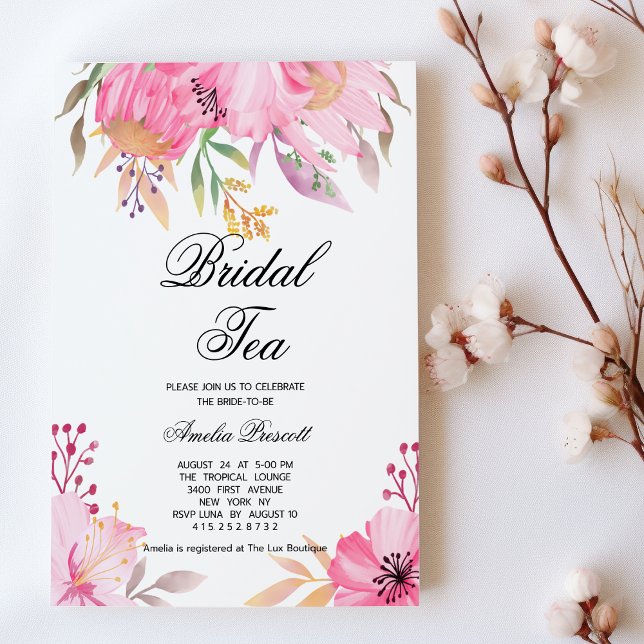 Pink floral bridal tea party Bridal Shower Invitation (Pink floral bridal tea party Bridal Shower )