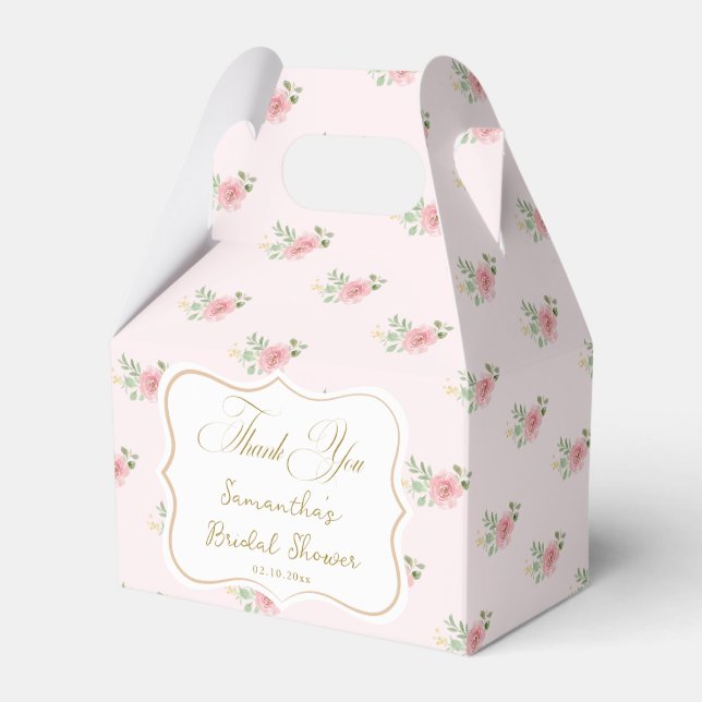 Pink Floral Bridal Tea Party Favour Box (Front Side)