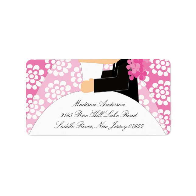 Pink Floral Bride & Groom Return Address Label (Front)