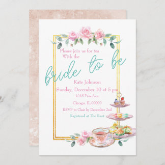 Pink Floral Bride to Be Bridal Shower Tea Party  Invitation