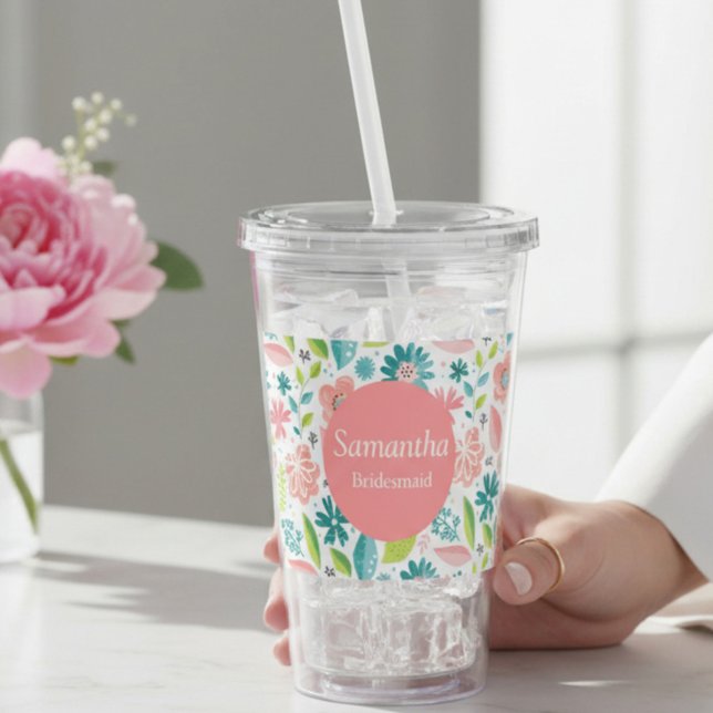 Pink Floral Bridesmaid Acrylic Tumbler (Creator Uploaded)
