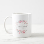 Pink Floral Bridesmaid Coffee Mug<br><div class="desc">Chic and elegant blush pink floral design features the title Bridesmaid and 1 line of personalised text below. All of the text can be edited, the colour, font and size changed. Make one for each of the bridal party. It will look great in your getting ready photos. This coffee mug...</div>