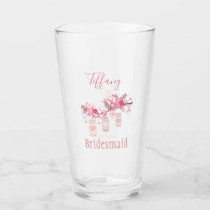 Pink floral bridesmaid mason jar design glass