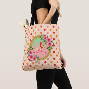 Pink Floral Bridesmaid Monogram Name Tote Bag