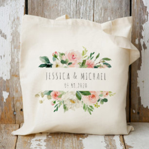 Pink floral Bridesmaid Personalised Tote Bag