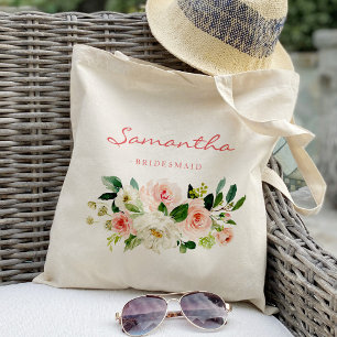 Pink floral Bridesmaid Personalised Tote Bag