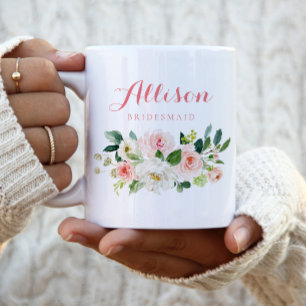 Pink floral Bridesmaid Personalised Two-Tone Coffee Mug