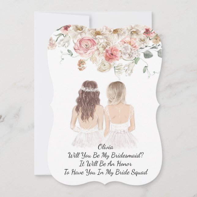 pink floral bridesmaid proposal save the date (Front)