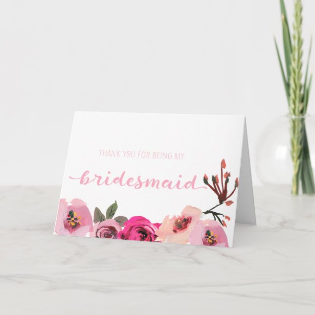 Pink Floral Bridesmaid Thank You Wedding Card (Front)