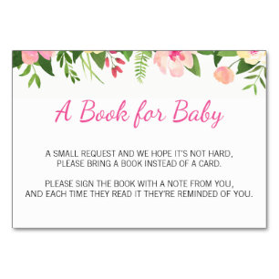 Pink Floral Bring A Book Request Card Inserts