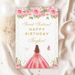 Pink Floral Brown Hair Girl Sweet Sixteen Card<br><div class="desc">This elegant and glamourous sweet sixteen birthday card can be personalised with a name or title such as daughter, granddaughter, niece, friend etc. The design features a beautiful princess with brown red hair and fair skin in a pink ball gown. The text combines handwritten script and modern sans serif fonts...</div>