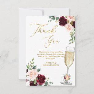 Pink Floral Brunch And Bubbly Bridal Shower Thank You Card