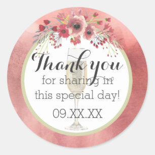 Pink Floral Brunch and Bubbly Wedding Shower Classic Round Sticker