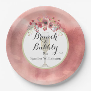 Pink Floral Brunch and Bubbly Wedding Shower Paper Plate