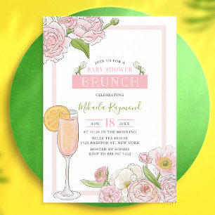 Pink Floral Brunch & Bubbly Baby Shower Invitation