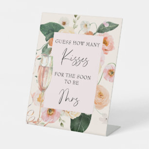Pink Floral Brunch & Bubbly Guess How Many Kisses Pedestal Sign