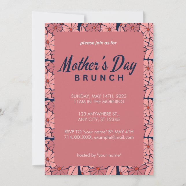 Pink Floral Brunch Invitation for Mother’s Day (Front)