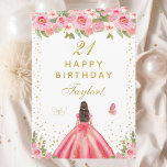 Pink Floral Brunette Hair Girl Happy Birthday Card<br><div class="desc">This elegant and glamourous birthday card can be personalised with a name or title such as daughter, granddaughter, niece, friend etc. The design features a beautiful princess with brunette hair and fair skin in a pink ball gown. The text combines handwritten script and modern sans serif fonts for a classy...</div>