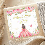 Pink Floral Brunette Hair Princess Birthday Party Square Sticker<br><div class="desc">This elegant and glamourous birthday party thank you sticker features a beautiful princess with brunette hair and fair skin in a pink ball gown. The text combines handwritten script and modern sans serif fonts for a classy and sophisticated look. The floral arrangements, butterflies and gold confetti create the perfect blend...</div>