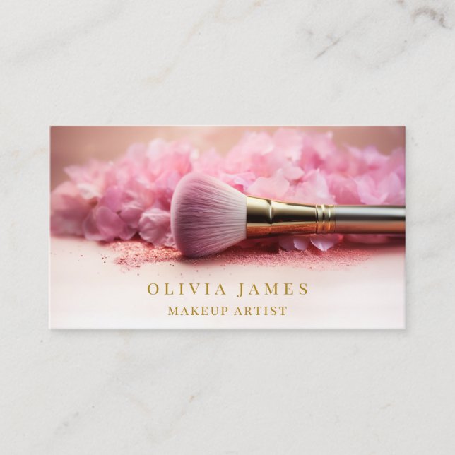 Pink Floral Brush Makeup Artist Beauty Salon Business Card (Front)