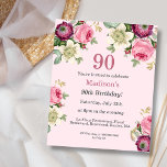 Pink Floral | Budget 90th Birthday Invitation<br><div class="desc">Looking for an affordable and charming invitation for your upcoming 90th birthday bash? Look no further than our pretty floral paper invitation! With a lovely design featuring delicate pink, purple, and cream flowers on a pastel pink background, this customisable invitation is sure to set the perfect tone for your celebration....</div>