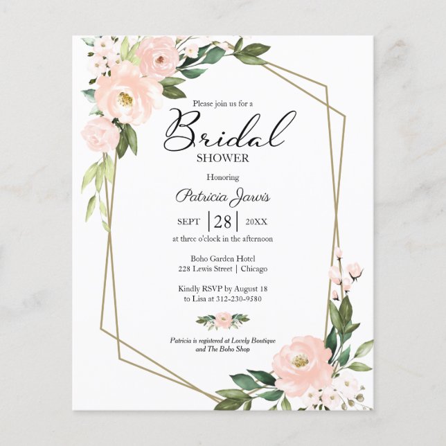 Pink Floral Budget Bridal Shower Invitation (Front)