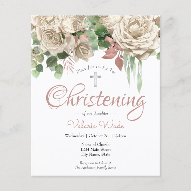 Pink Floral Budget Christening Flyer (Front)
