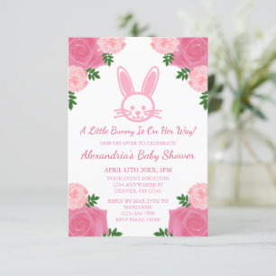 Pink Floral Bunny Baby Shower Invitation