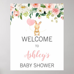 Pink Floral Bunny Baby Shower Welcome Sign