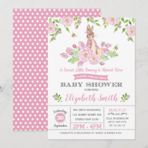 Pink Floral Bunny Baby Shower Woodland Girl Rabbit Invitation