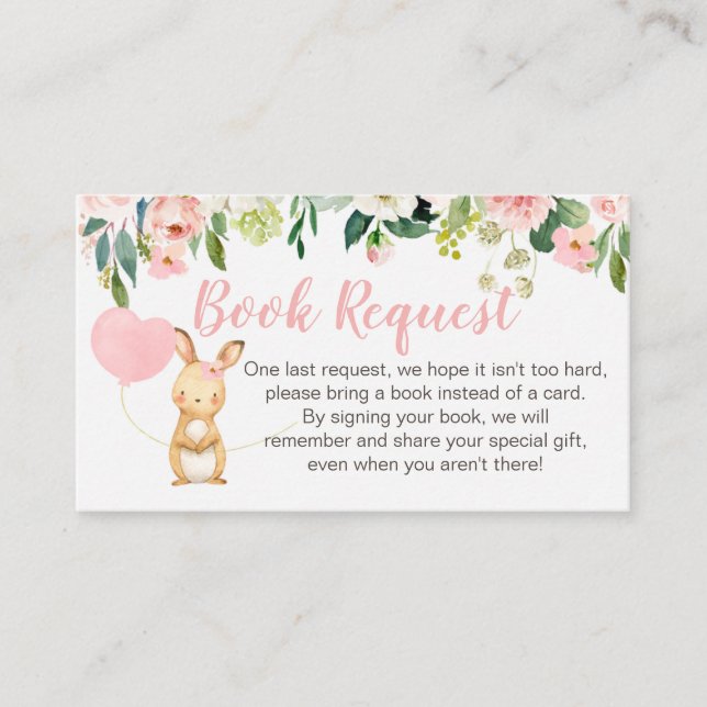 Pink Floral Bunny Book Request Card Insert (Front)