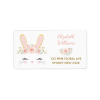 Pink Floral Bunny / Cute Rabbit Return Address