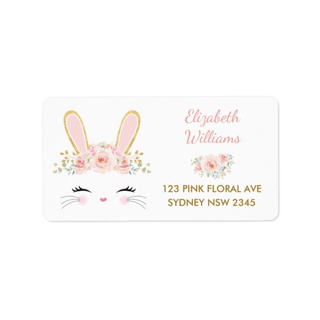 Pink Floral Bunny / Cute Rabbit Return Address Label (Front)